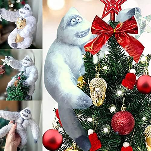 Noel Ağacı Topper Abominable Şempanzeler Gülümseyen ile Hugger, Kardan Adam Ağacı Topper, El Yapımı İğne Keçeli Abominable