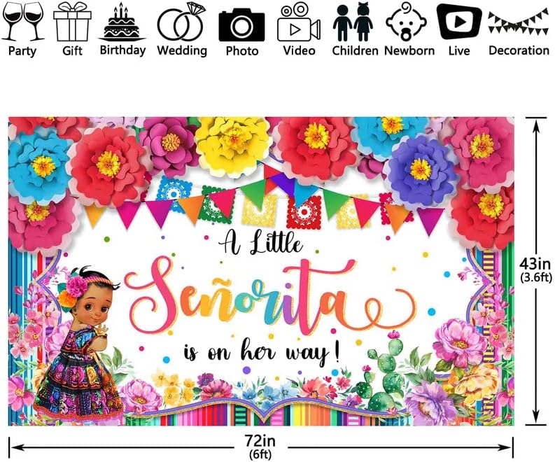ZTHMOE 72x43 inç Kumaş Meksika Fiesta Zemin Biraz Senorita Bebek Duş Fotoğraf Arka Plan Afiş Çiçek Kız Karnaval Parti