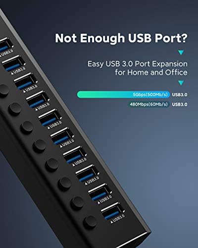 ıkuaı 10 Port USB 3.0 Hub ile 12 V 3A Güç Adaptörü+4 Port USB 3.1/3.2 Gen 2 Hub Superspeed 10 Gbps ile 5 V Güç Adaptörü