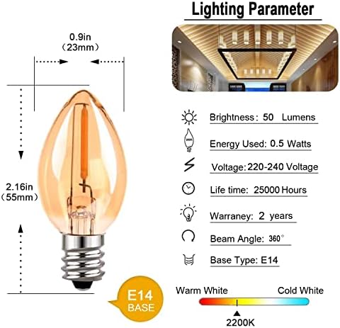 AKSPET Fengyan Ev Ampuller 5 adet AC110V / 220 V E14 LED Mum Edison Ampul C7 0.5 W Amber Cam Retro Filament Gece Lambası