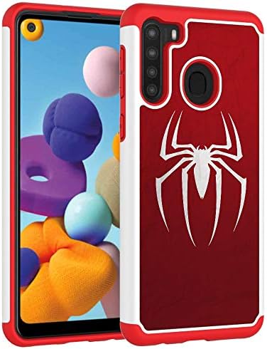 Samsung A21 Durumda, Galaxy A21 Telefon Kapağı - Serin Kırmızı Desen Şok Emme Sert PC ve İç Silikon Hibrid Çift Katmanlı