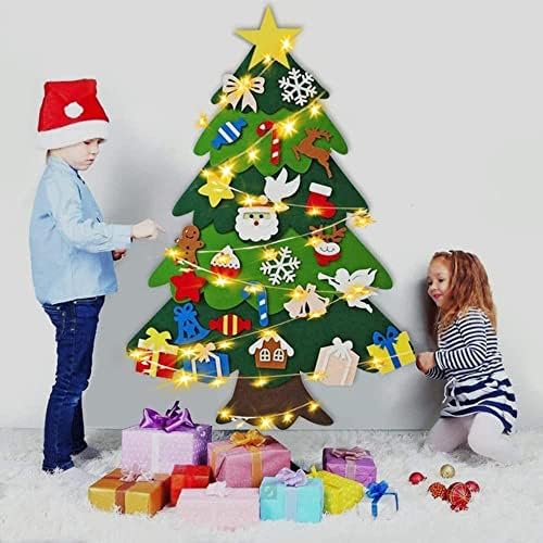 Noel süslemeleri ev ve açık DécorDİY keçe yılbaşı ağacı ile 32 pcs süsler 4ft aile 3D sahte noel ağacı ile 20 LED