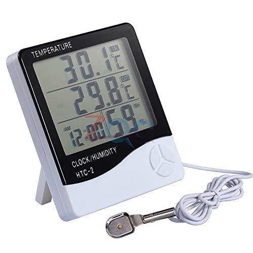 HTC-2 LCD Dijital Termometre Higrometre Hava İstasyonu Sıcaklık Nem Ölçer Saat Odası Duvar Kapalı açık hava sensörü