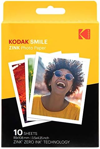 10 Paket 3.5x4.25 inç Premium Çinko Baskı Fotoğraf Kağıdı ile Bluetooth'lu (Mavi) Kodak Smile Klasik Dijital Anlık