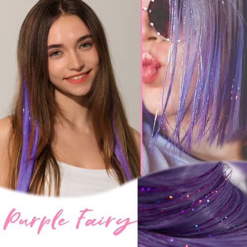 Glitter cicili bicili vurgular ile renkli saç ekleme klip, kadınlar kızlar çocuklar için 22” uzun renkli saç ekleme