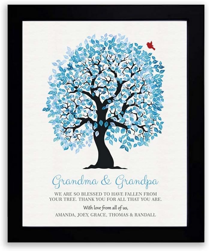 Şanslı Diş Büyükanne Büyükbaba Biz Çok Kutsanmış Mavi Beyaz Aile Ağacı Kişiselleştirilmiş Hediye Büyükanne Ve Büyükbaba
