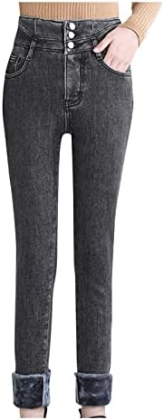 Kadınlar için yüksek Belli Kot Sıcak Harem Düz Kalınlaşmış Gevşek Peluş Capri Streç Kot Pantolon Pantolon