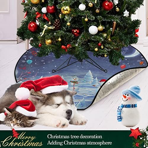 visesunny Noel Ağacı Mat Merry Christmas Karlı Gece Kardan Adam ve Ay Ağacı Standı Mat Zemin Koruyucu Emici Ağaç Standı