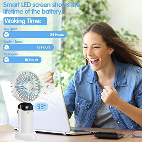 Taşınabilir Mini Fanlar Elde Taşınabilir, LED Ekranlı 5 Hızlı Kişisel Fanlar Ayarlanabilir Soğutma Fanı Çıkarılabilir