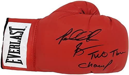 Riddick Bowe İmzalı Everlast Kırmızı Boks Eldiveni w / İki Kez Şampiyon İmzalı boks eldiveni
