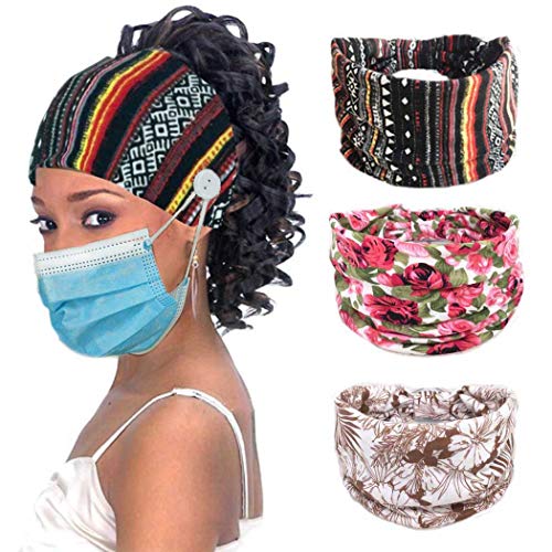 VFlowee Boho Bandeau Afrika Kafa Bantları Yüz Maskesi için Düğmeli Kadınlar Düğümlü Kafa Bandı Geniş Elastik Headwraps