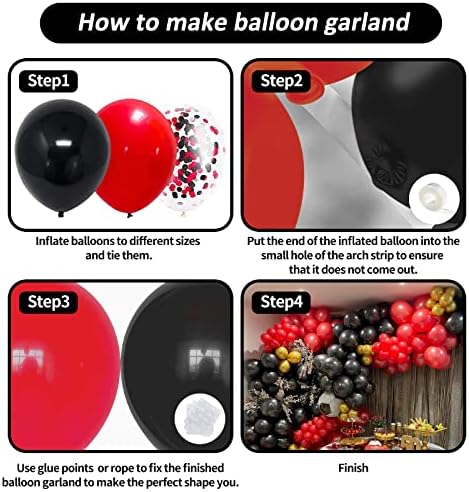 Kırmızı ve Siyah Balonlar Garland Kiti 124 Paket Farklı Boyutlarda inç Kırmızı Siyah Balonlar ve Yıldönümü Doğum Günü