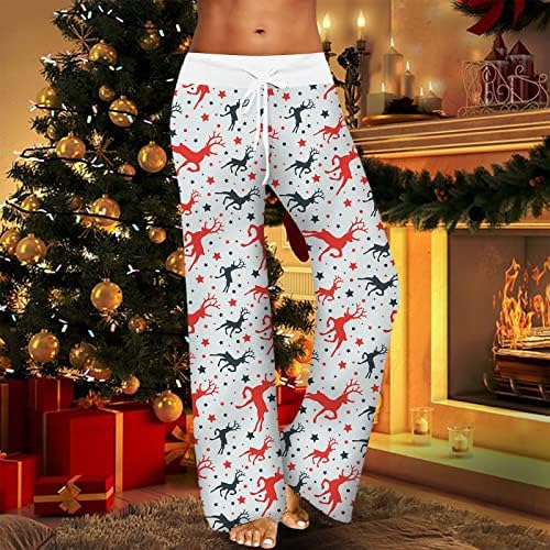 Noel Pijama Pantolon Kadınlar için Streç Bel Mavi Ekose Pjs Pijama Artı Boyutu İpli Uzun Pijama dinlenme pantolonu