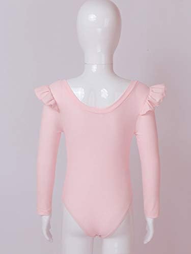 Freebily Çocuk Kız V Boyun Bale jimnastik Leotard Giyim Uzun Kollu fırfırlı üst Bodysuit Balerin Performans Kostüm