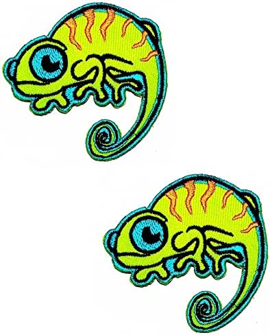 Kleenplus 2 adet. Yeşil Bukalemun Yamalar Bukalemun Kertenkele Çocuklar Karikatür Etiket El Yapımı İşlemeli Yama Sanat