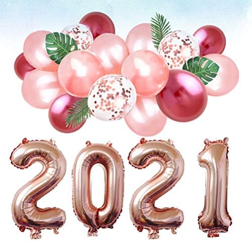 Amosfun 1 Takım 32 İnç 2021 Numarası Alüminyum Folyo Balon Lateks Balon Seti Yeni Yıl Gül Altın Parti Malzemeleri