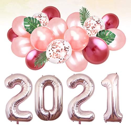 Amosfun 1 Takım 32 İnç 2021 Numarası Alüminyum Folyo Balon Lateks Balon Seti Yeni Yıl Şampanya Altın Parti Malzemeleri