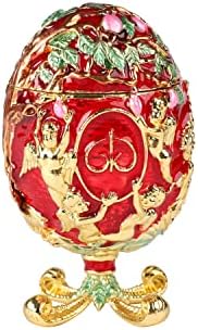 Furuida Kırmızı Faberge Yumurta Biblo Kutuları Menteşeli Vintage Desen El-Boyalı Emaye Mücevher Kutusu Süsler Zanaat