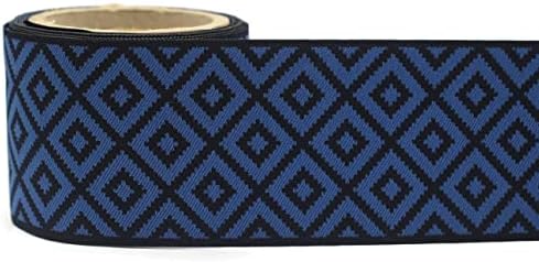 3.8 Yard Biriktirme 3.93 inç Siyah Kraliyet Mavi Mozaik İşlemeli Perdelik Trim Jakarlı Şerit Perdeleriniz için Perdeler
