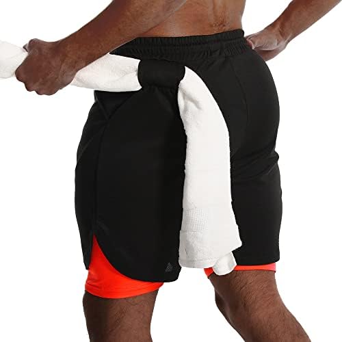 JWJ Erkek 2 in 1 Koşu Şort Hızlı Kuru Spor Atletik egzersiz kıyafetleri Yan Cepler ile